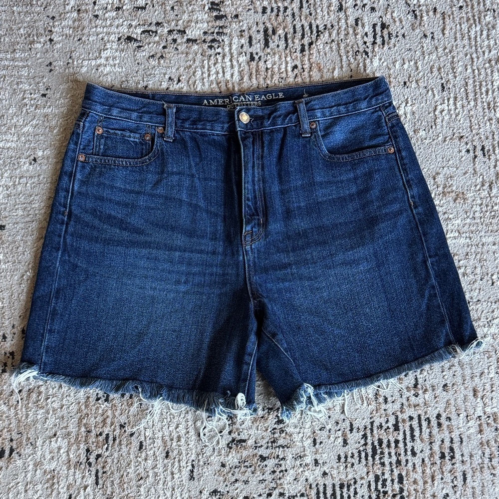 American Eagle Outfitters Dark Blue Frayed Jean Shorts